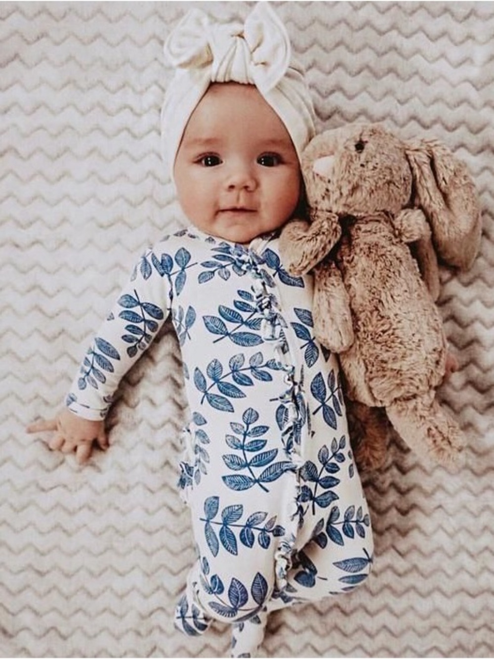 SpearmintLOVE Blue Leaf Bamboo Ruffle Zipper Sleeper 12–18 Months